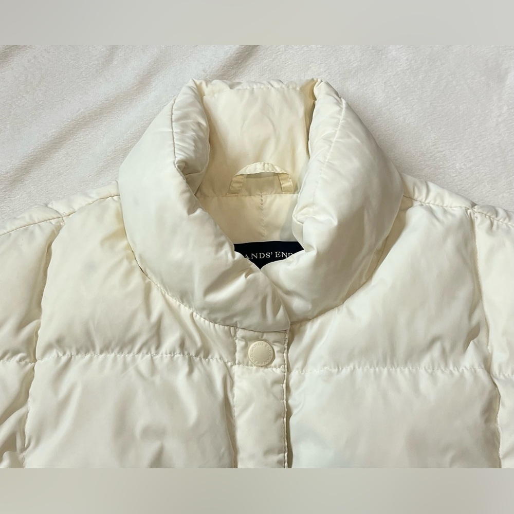Lands' End Off-White Women’s Ivory Button Up Puffer Vest w Pockets Size L 14-16 - Picture 9 of 14